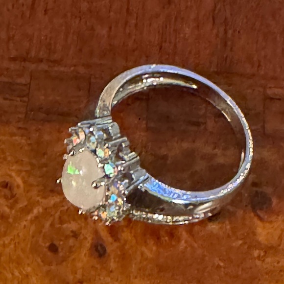 Opal Sunflower, Lab created, Flower Shape, Side Cubic Zirconia Fairy Ring, Sz 7 - Picture 8 of 13